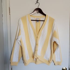 Vintage Talbots Cardigan Women's M Yellow And White Striped
